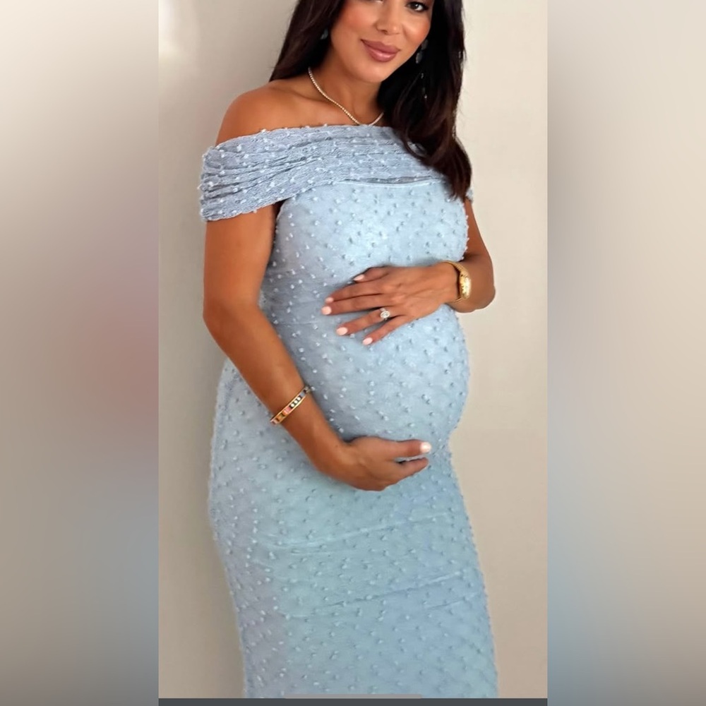Elegant Off-Shoulder Light Blue Maternity Dress